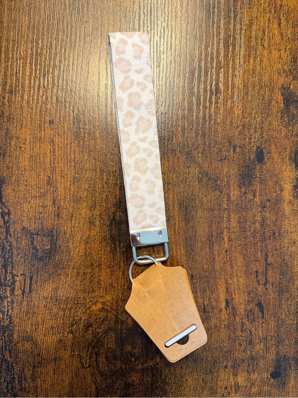 Wristlet Key & Card Holder with Leopard Strap in Light Pink and Tan